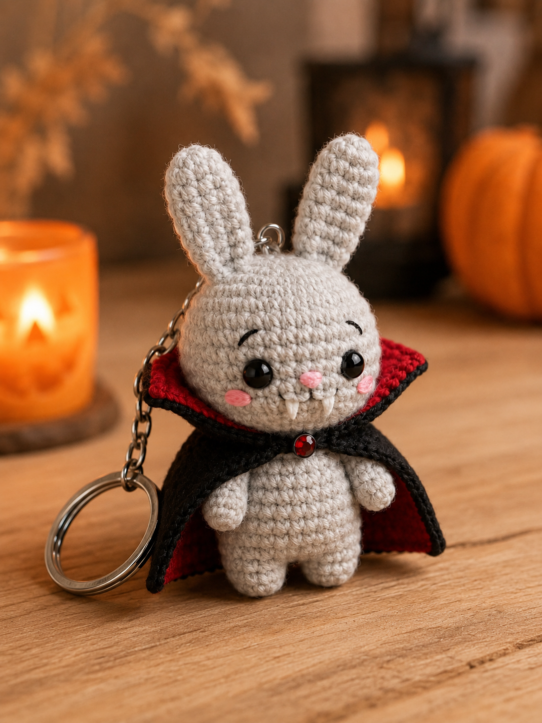 Handmade Crochet Vampire Bunny Keychain | Spooky-Cute Halloween Bag Charm