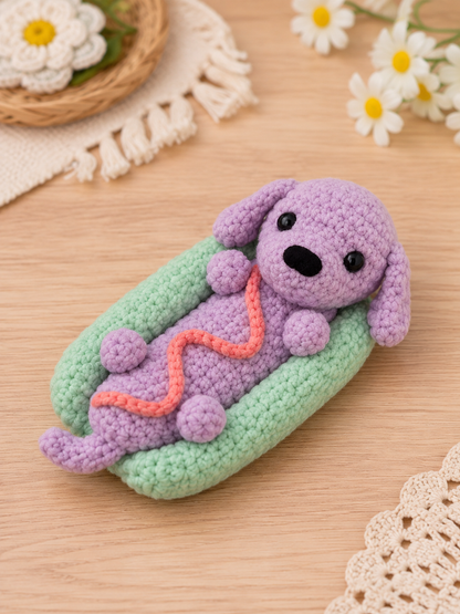 Handmade Crochet Hot Dog Dachshund Plushie | Adorable Stuffed Puppy in Bun Toy