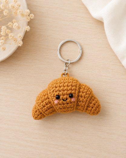 Handmade Crochet Croissant Keychain | Adorable Pastry Bag Charm & Keyring