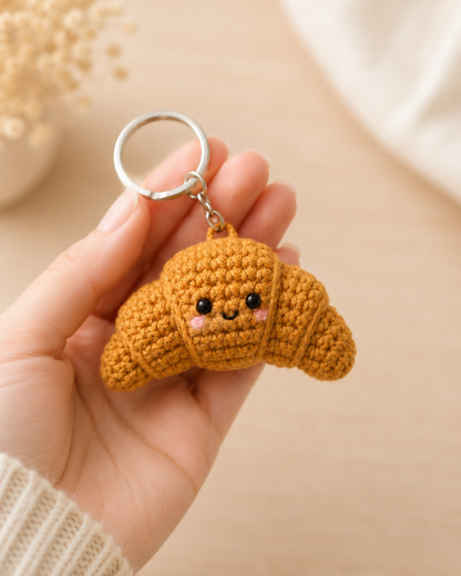 Handmade Crochet Croissant Keychain | Adorable Pastry Bag Charm & Keyring