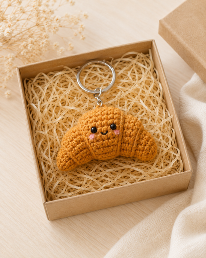Handmade Crochet Croissant Keychain | Adorable Pastry Bag Charm & Keyring