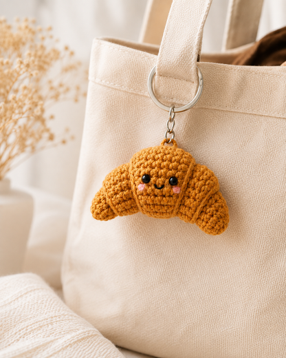 Handmade Crochet Croissant Keychain | Adorable Pastry Bag Charm & Keyring