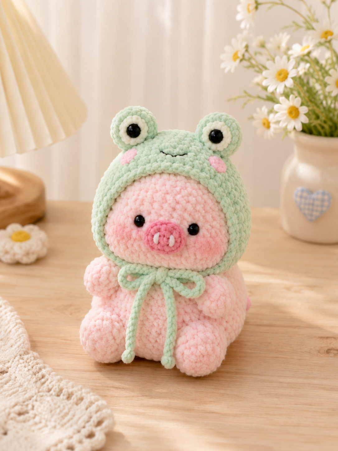 Handmade Crochet Piggy in Costume Plushie Collection | Soft Velvet Amigurumi Stuffed Animal
