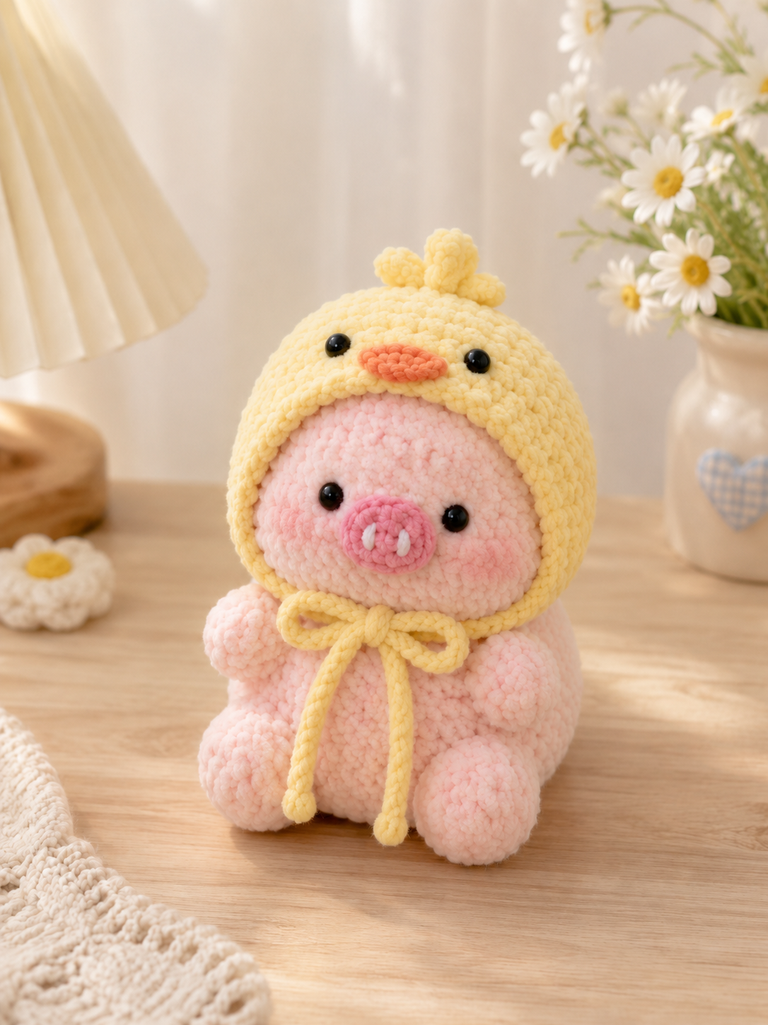 Handmade Crochet Piggy in Costume Plushie Collection | Soft Velvet Amigurumi Stuffed Animal