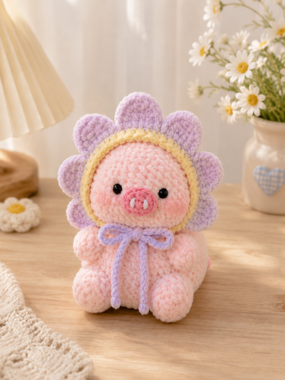 Handmade Crochet Piggy in Costume Plushie Collection | Soft Velvet Amigurumi Stuffed Animal