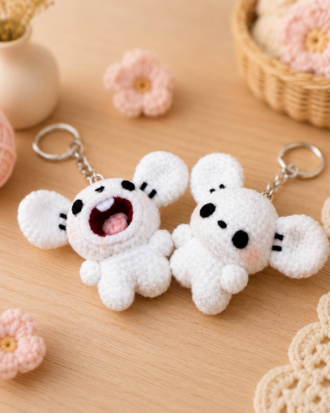 Handmade Crochet Mischievous Mouse Keychain Set | Adorable Amigurumi Bag Charms
