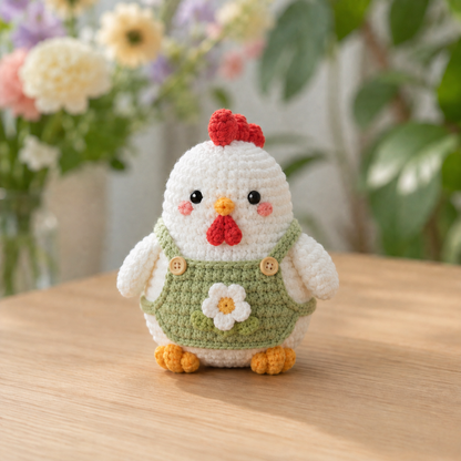 Handmade Crochet Chicken in Overalls Plushie Collection | Soft Milk Cotton Amigurumi Stuffed Animal