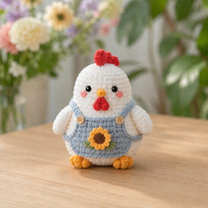 Handmade Crochet Chicken in Overalls Plushie Collection | Soft Milk Cotton Amigurumi Stuffed Animal