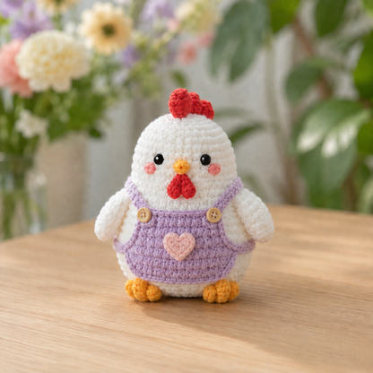 Handmade Crochet Chicken in Overalls Plushie Collection | Soft Milk Cotton Amigurumi Stuffed Animal