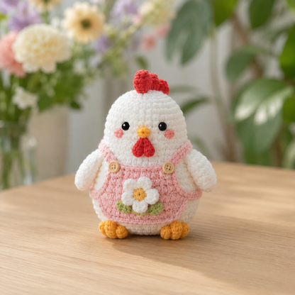 Handmade Crochet Chicken in Overalls Plushie Collection | Soft Milk Cotton Amigurumi Stuffed Animal