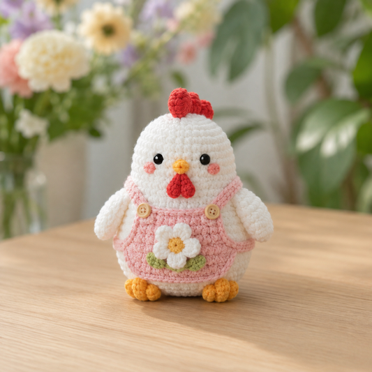 Handmade Crochet Chicken in Overalls Plushie Collection | Soft Milk Cotton Amigurumi Stuffed Animal