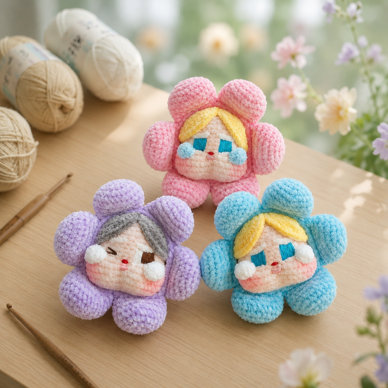 Handmade Crochet Flower Doll Plushie Collection | Soft Velvet Amigurumi Floral Fairy Toy
