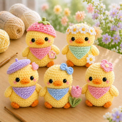 Handmade Crochet Spring Duckling Plushie Collection | Soft Milk Cotton Amigurumi Stuffed Animal