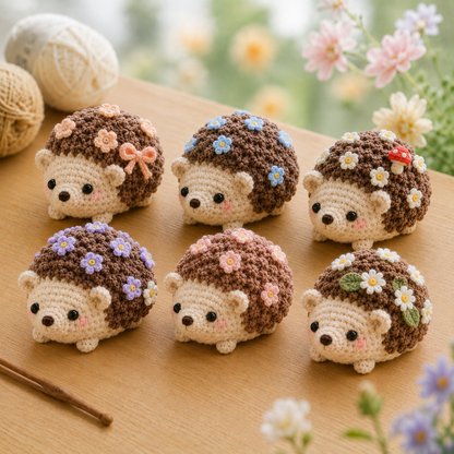 Handmade Crochet Floral Hedgehog Plushie Collection | Soft Milk Cotton Amigurumi Stuffed Animal
