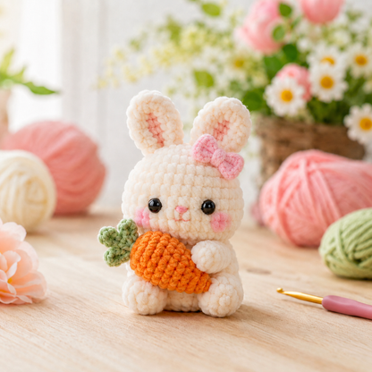 Handmade Crochet Carrot Bunny Plushie Collection | Soft Velvet Amigurumi Stuffed Animal