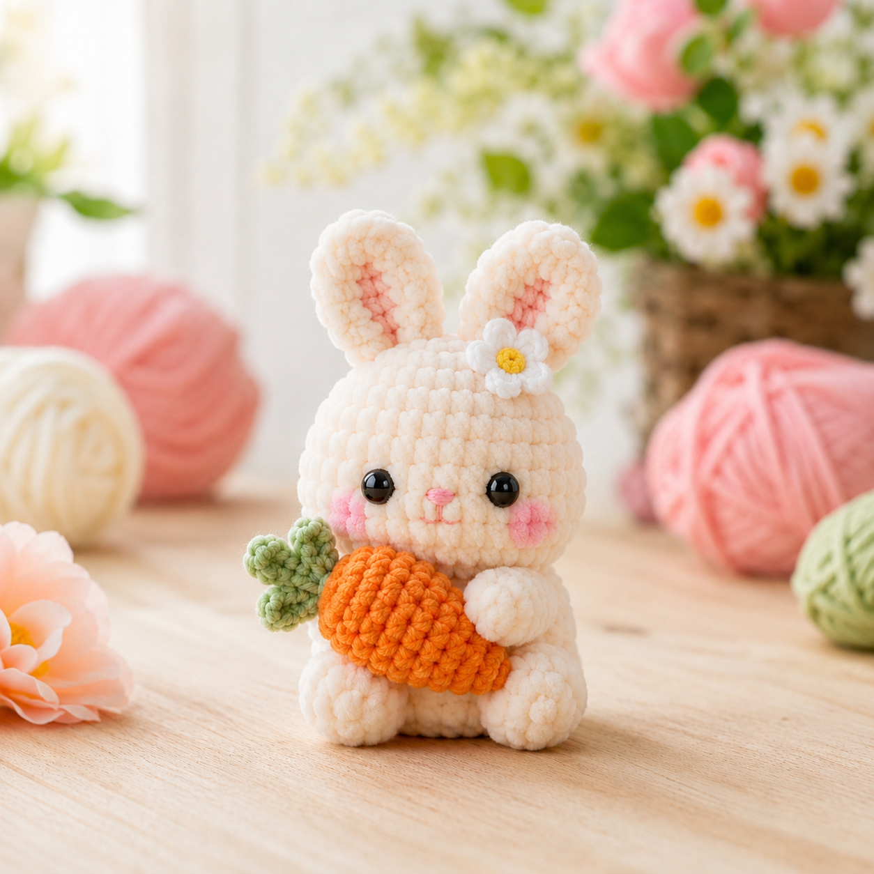 Handmade Crochet Carrot Bunny Plushie Collection | Soft Velvet Amigurumi Stuffed Animal