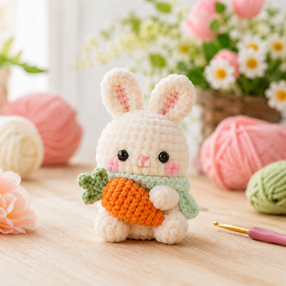 Handmade Crochet Carrot Bunny Plushie Collection | Soft Velvet Amigurumi Stuffed Animal