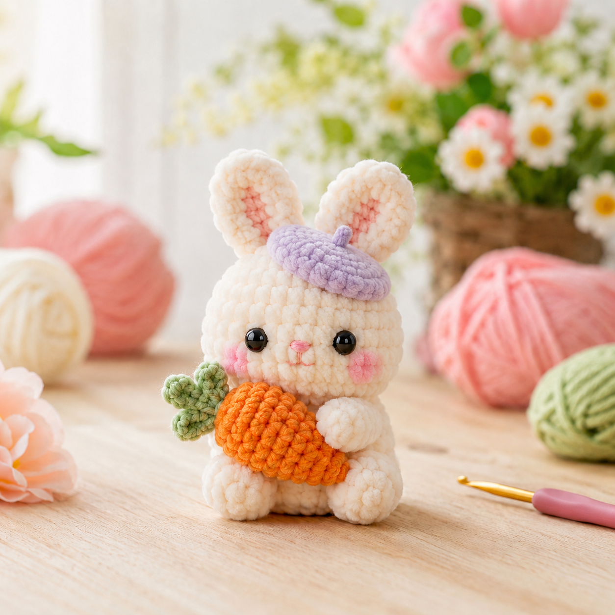 Handmade Crochet Carrot Bunny Plushie Collection | Soft Velvet Amigurumi Stuffed Animal