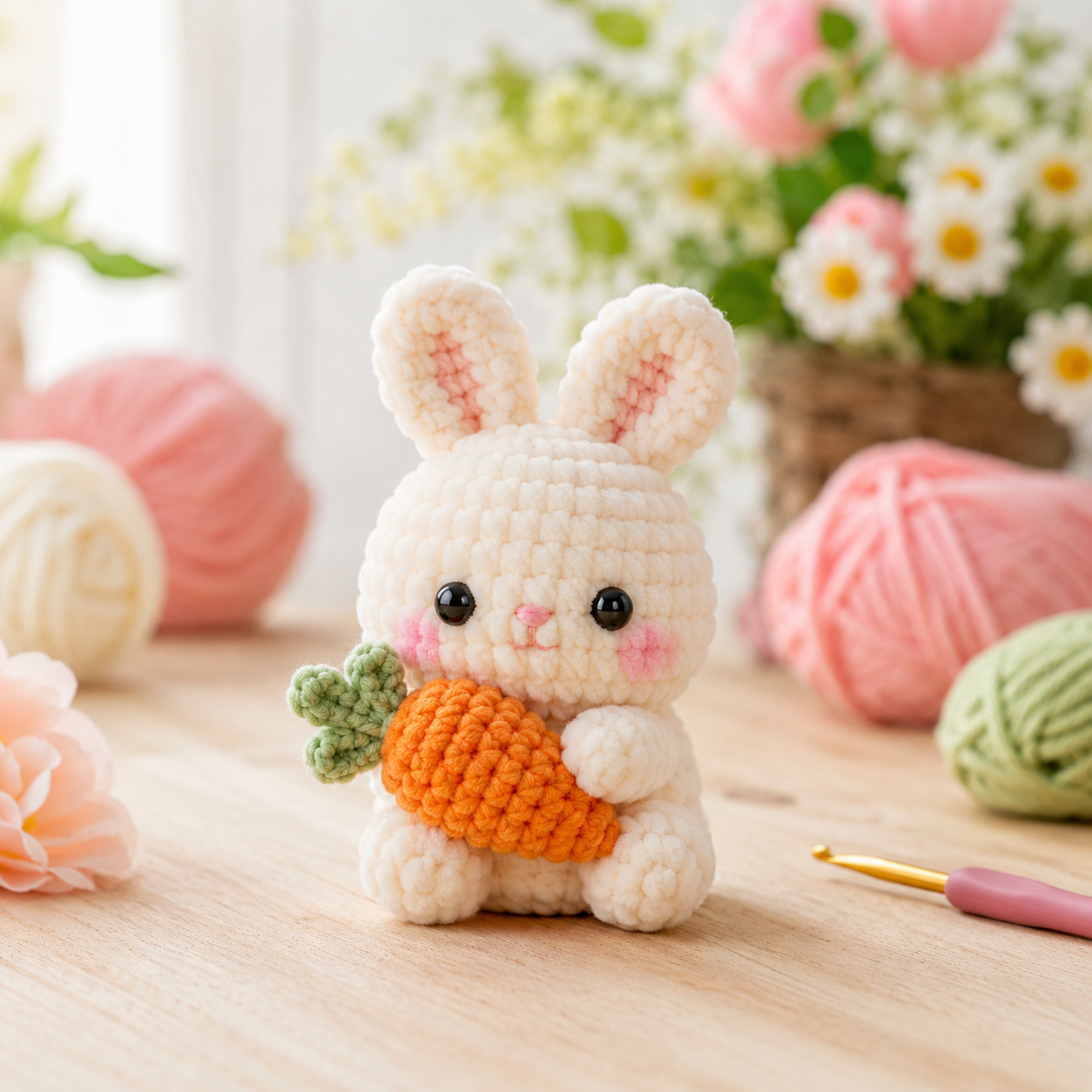 Handmade Crochet Carrot Bunny Plushie Collection | Soft Velvet Amigurumi Stuffed Animal