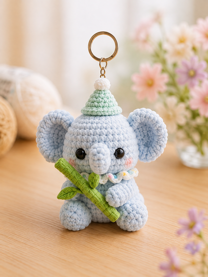 Handmade Crochet Elephant Keychain | Adorable Amigurumi Heart & Party Hat Bag Charm