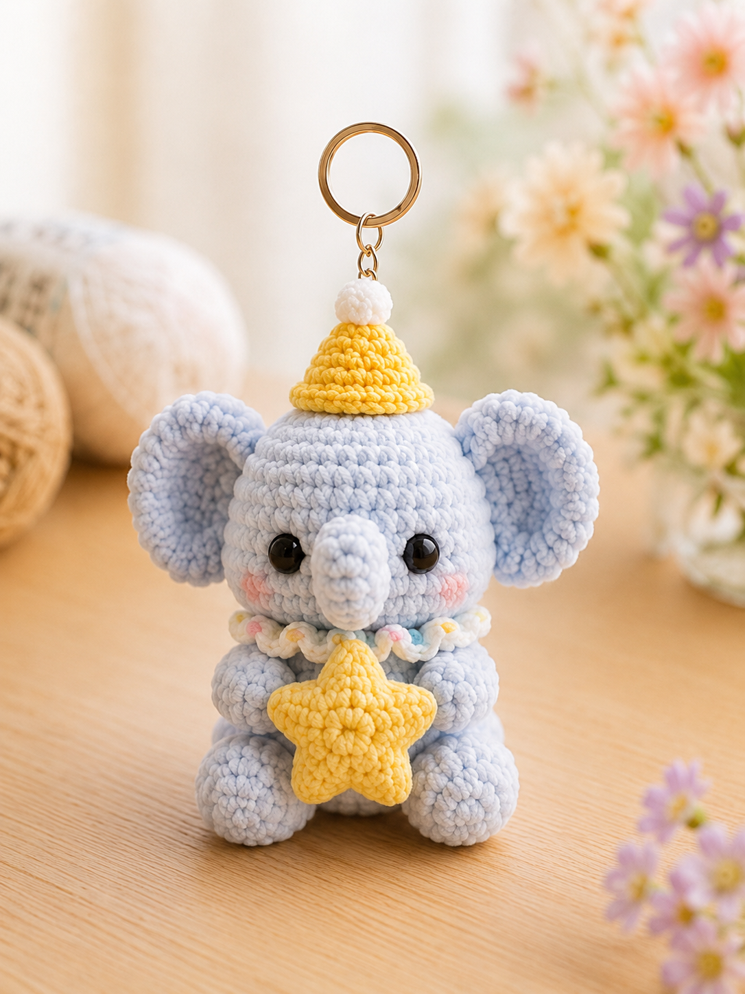 Handmade Crochet Elephant Keychain | Adorable Amigurumi Heart & Party Hat Bag Charm