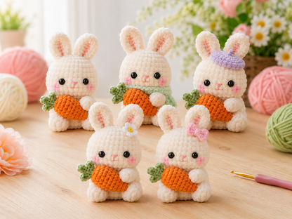 Handmade Crochet Carrot Bunny Plushie Collection | Soft Velvet Amigurumi Stuffed Animal