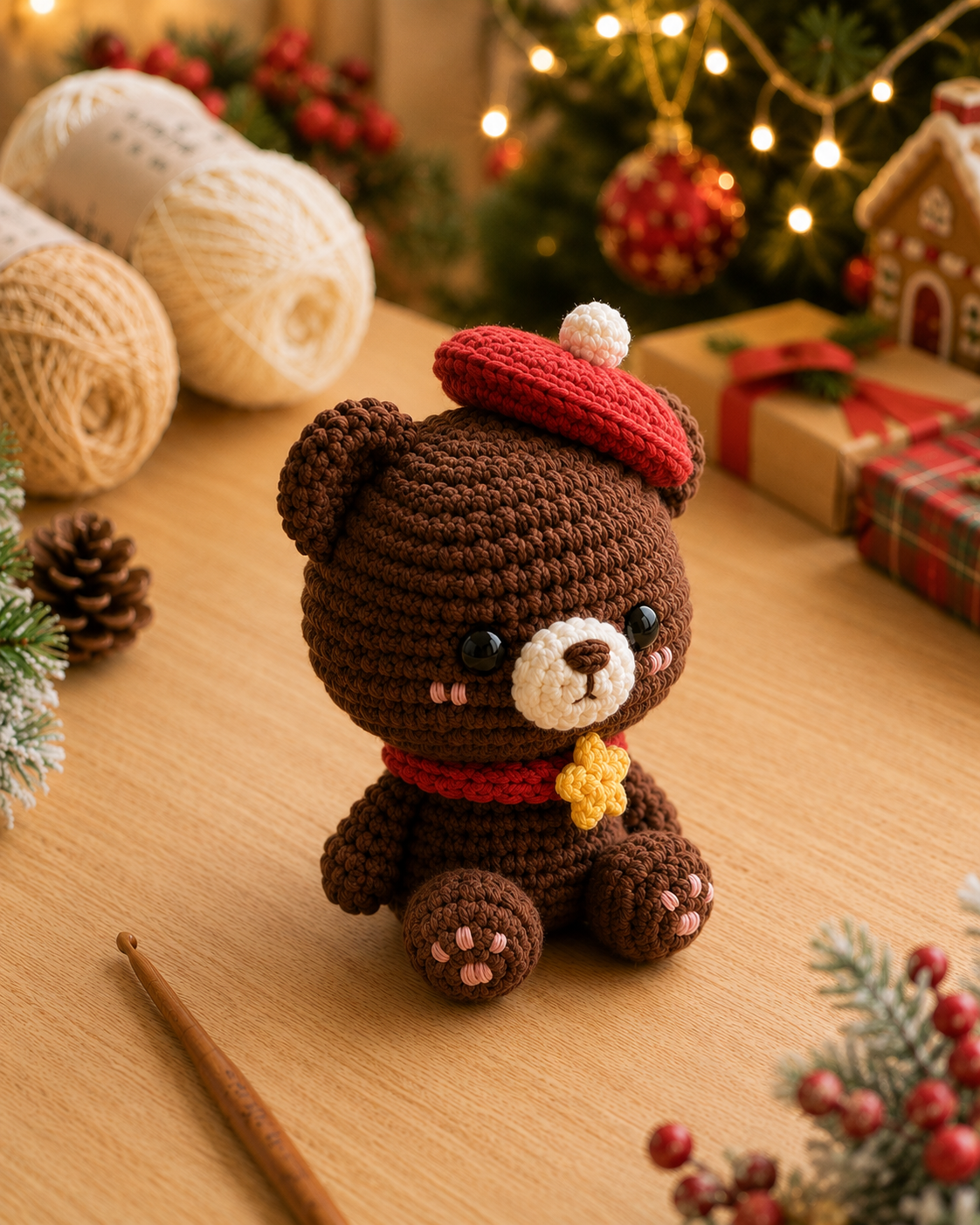 Handmade Crochet Christmas Teddy Bear Plushie | Festive Winter Amigurumi Stuffed Animal