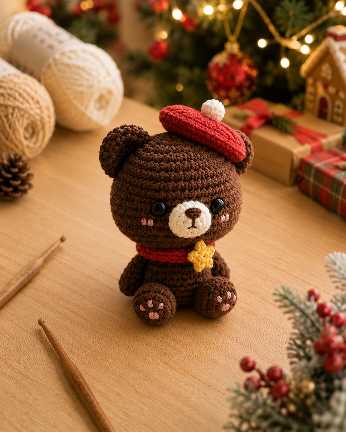 Handmade Crochet Christmas Teddy Bear Plushie | Festive Winter Amigurumi Stuffed Animal