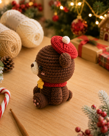 Handmade Crochet Christmas Teddy Bear Plushie | Festive Winter Amigurumi Stuffed Animal