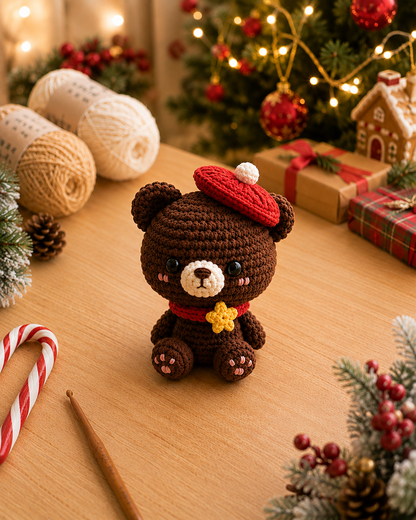 Handmade Crochet Christmas Teddy Bear Plushie | Festive Winter Amigurumi Stuffed Animal