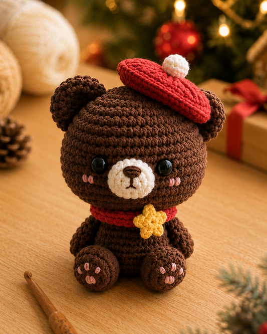 Handmade Crochet Christmas Teddy Bear Plushie | Festive Winter Amigurumi Stuffed Animal