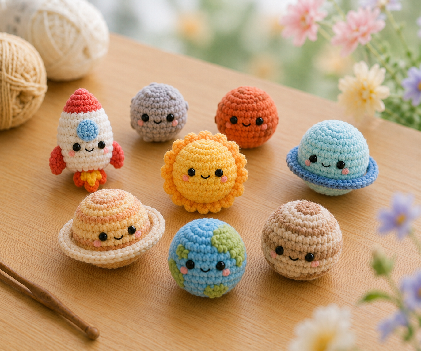 Handmade Crochet Solar System & Rocket Plushie Collection | Space Amigurumi Stuffed Toys Set