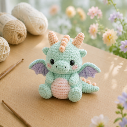 Handmade Crochet Little Dragon Plushie Collection | Soft Velvet Amigurumi Fantasy Stuffed Animal