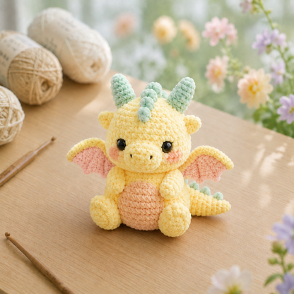 Handmade Crochet Little Dragon Plushie Collection | Soft Velvet Amigurumi Fantasy Stuffed Animal