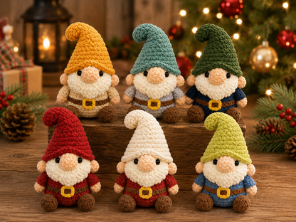 Handmade Crochet Christmas Gnome Plushie Collection | Festive Winter Amigurumi Stuffed Toy Set