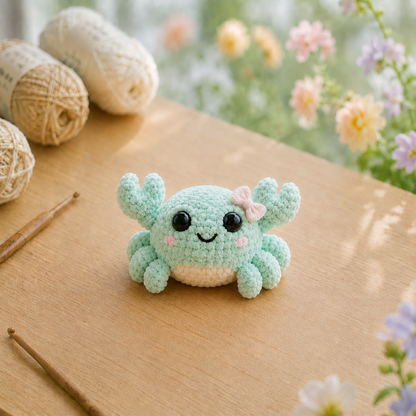 Handmade Crochet Cute Crab Plushie Collection | Soft Velvet Amigurumi Stuffed Animal Set