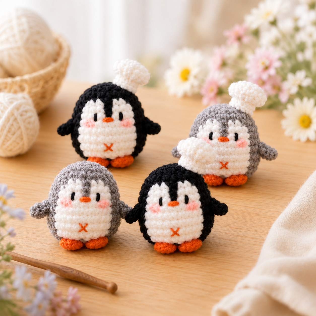 Handmade Crochet Chef Penguin Plushie Collection | Soft Milk Cotton Amigurumi Stuffed Animal Set