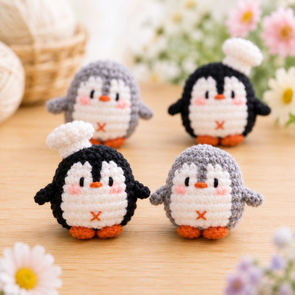 Handmade Crochet Chef Penguin Plushie Collection | Soft Milk Cotton Amigurumi Stuffed Animal Set