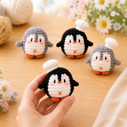 Handmade Crochet Chef Penguin Plushie Collection | Soft Milk Cotton Amigurumi Stuffed Animal Set