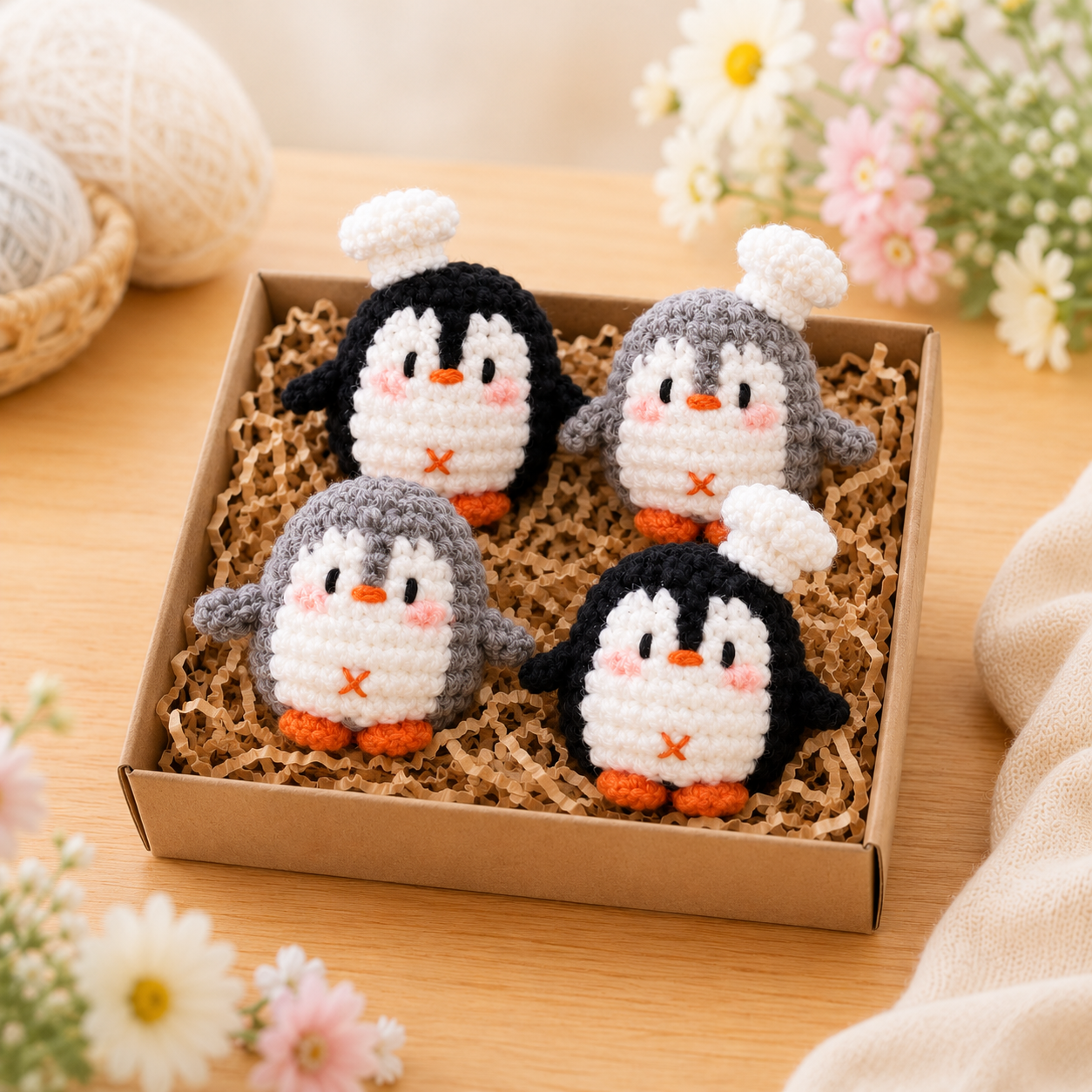 Handmade Crochet Chef Penguin Plushie Collection | Soft Milk Cotton Amigurumi Stuffed Animal Set