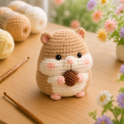 Handmade Crochet Hamster Holding an Acorn Plushie | Soft Milk Cotton Amigurumi Stuffed Animal