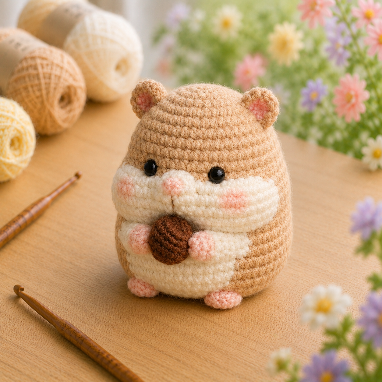 Handmade Crochet Hamster Holding an Acorn Plushie | Soft Milk Cotton Amigurumi Stuffed Animal