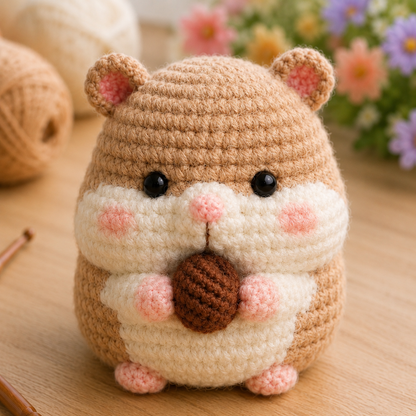 Handmade Crochet Hamster Holding an Acorn Plushie | Soft Milk Cotton Amigurumi Stuffed Animal