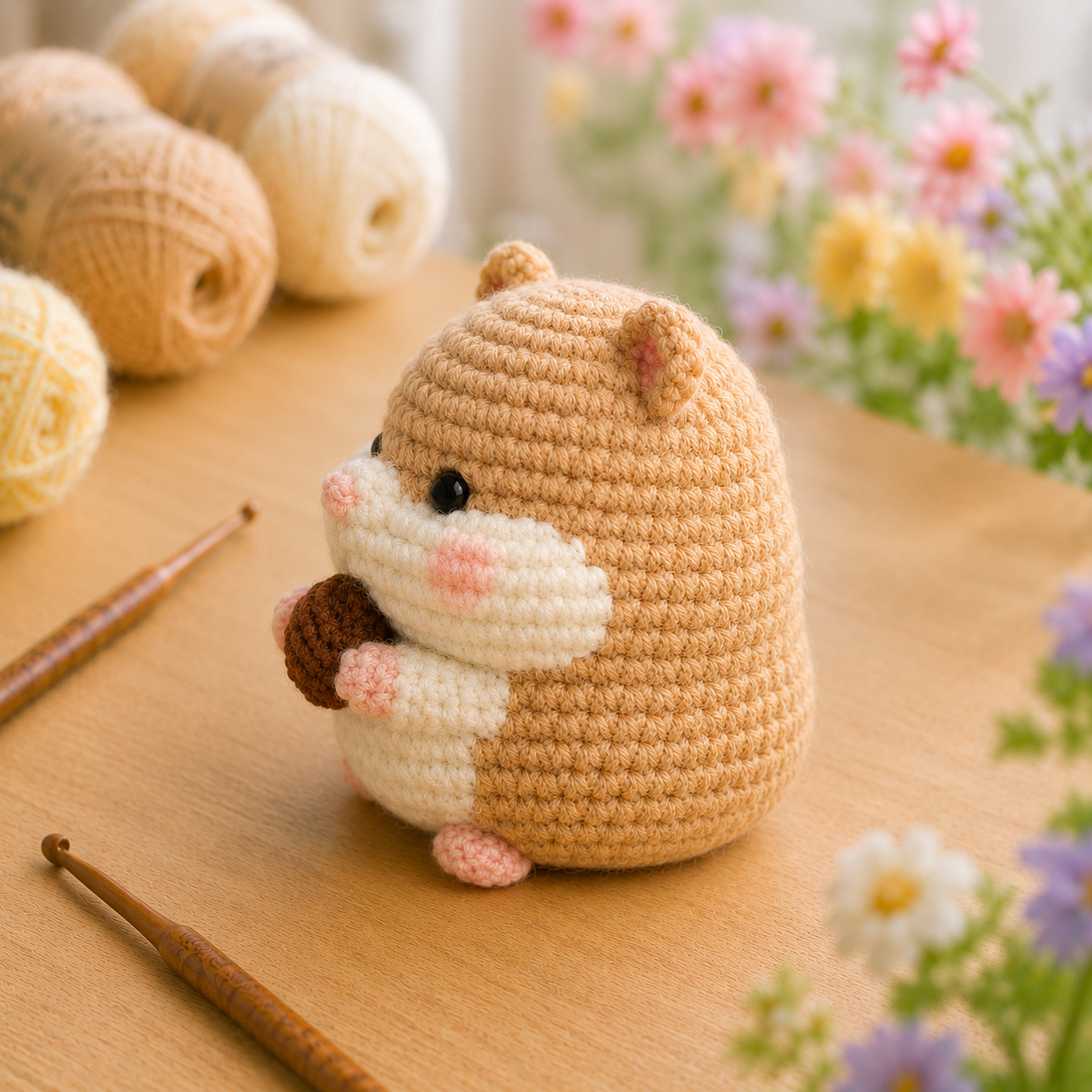 Handmade Crochet Hamster Holding an Acorn Plushie | Soft Milk Cotton Amigurumi Stuffed Animal