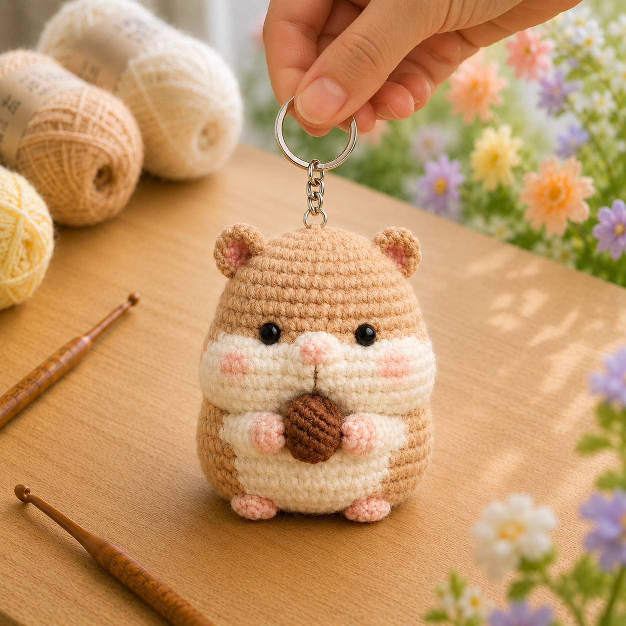Handmade Crochet Hamster Holding an Acorn Plushie | Soft Milk Cotton Amigurumi Stuffed Animal