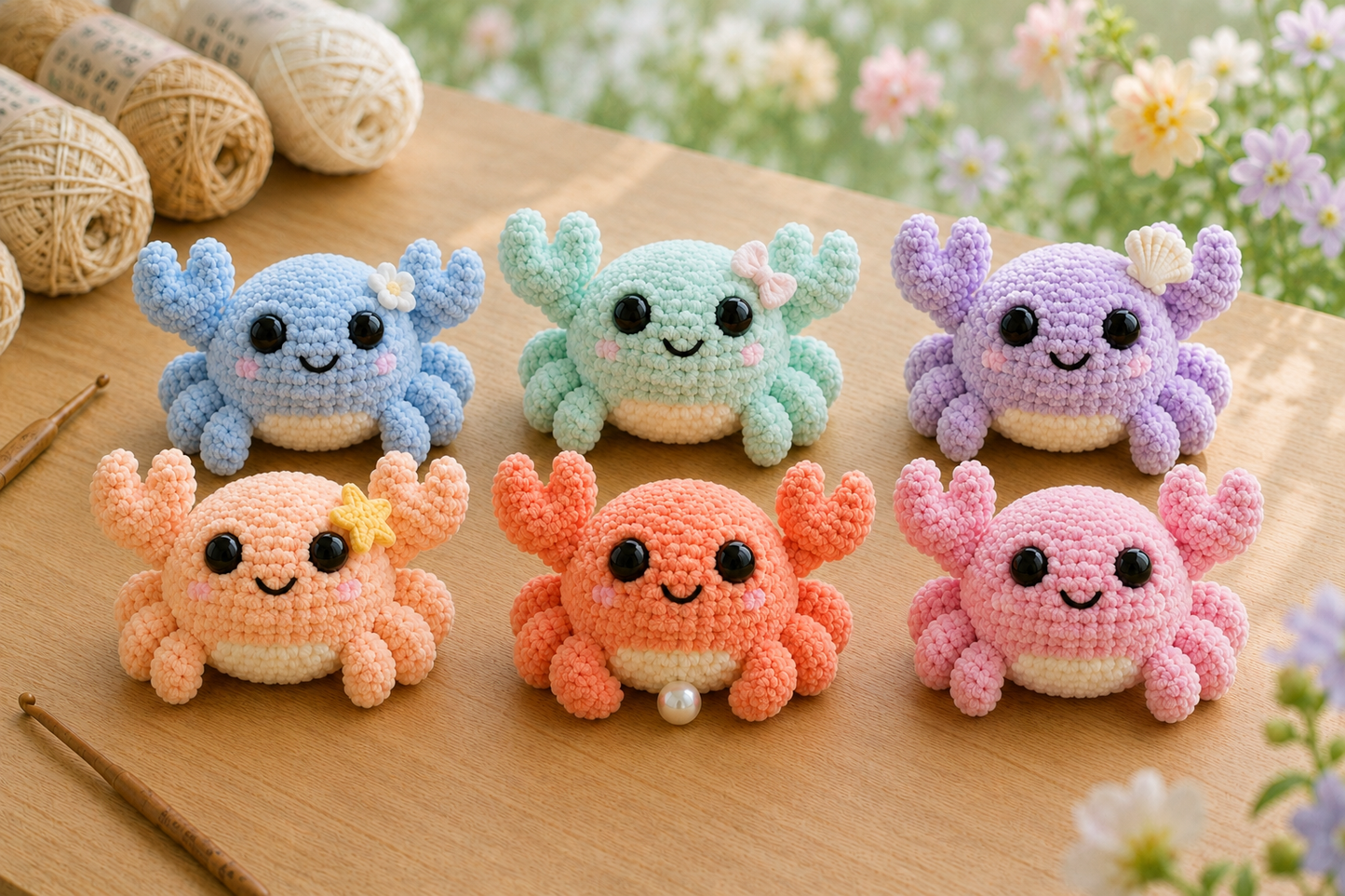 Handmade Crochet Cute Crab Plushie Collection | Soft Velvet Amigurumi Stuffed Animal Set