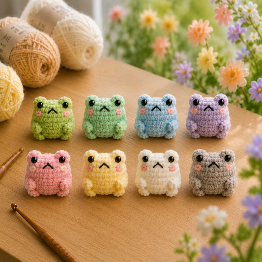 Handmade Crochet Cute Frog Plushie Collection | Soft Velvet Amigurumi Stuffed Animal Set