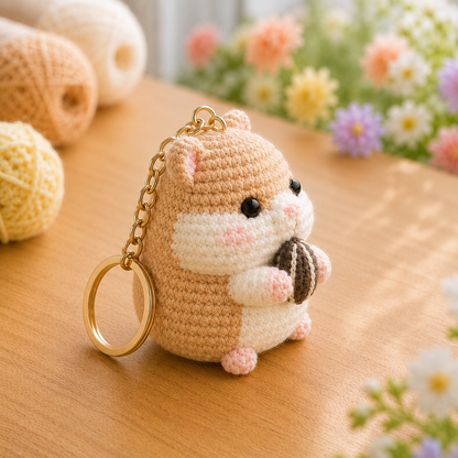 Handmade Crochet Hamster Holding a Sunflower Seed Keychain | Adorable Amigurumi Bag Charm