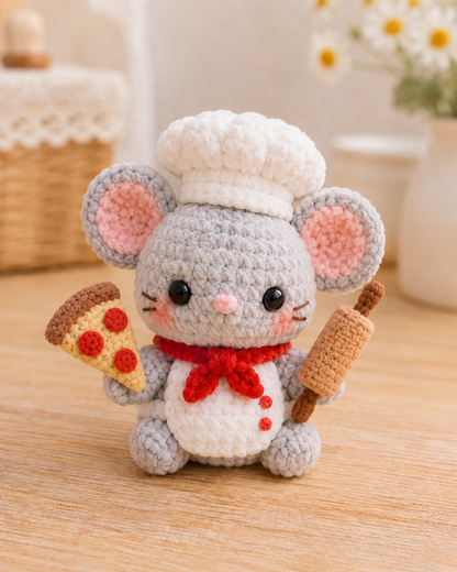 Handmade Crochet Chef Mouse Plushie Collection | Soft Velvet Amigurumi Baker Stuffed Animal