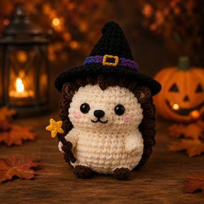 Spooky-Cute Crochet Witch Hedgehog Plushie | Handmade Amigurumi Halloween Stuffed Animal